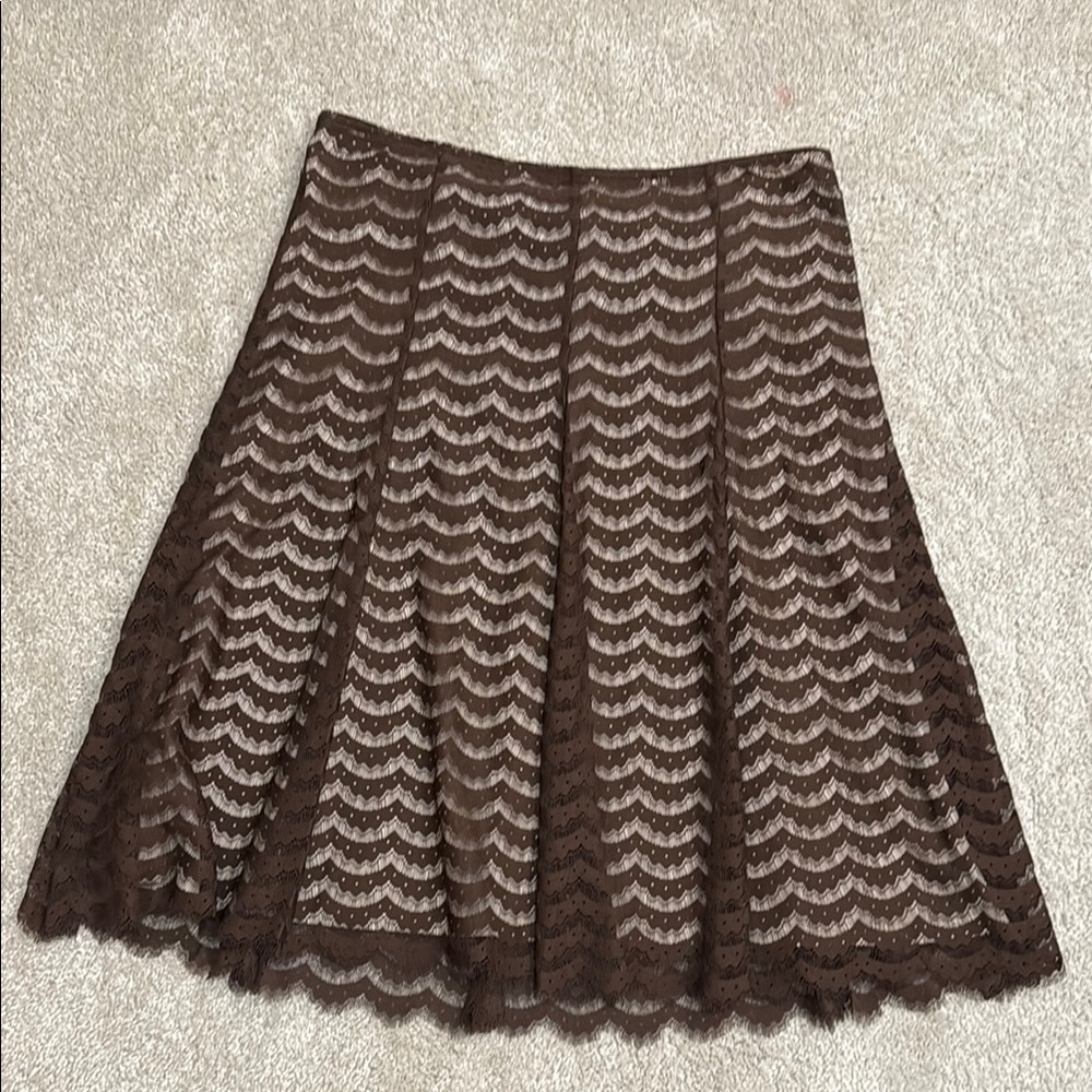 Brown and Cream Knee-Length A-Line Skirt